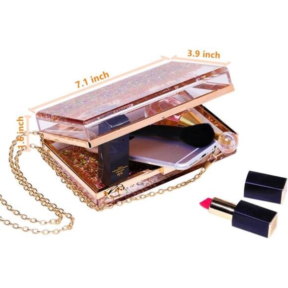 Transparent Sequin Clutch Purse Clear Box Crossbody Evening Bag Wedding Party - Picture 5 of 7